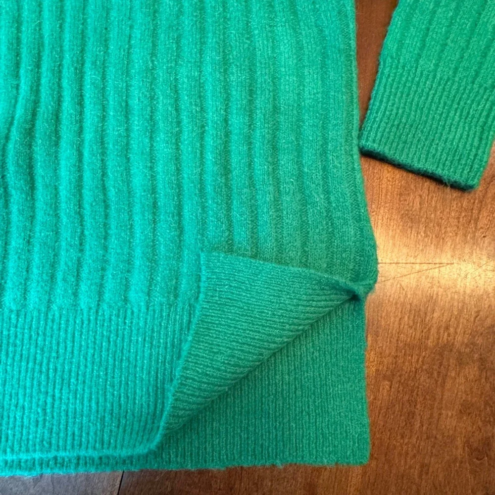 LaBiz Ribbed Polo V-Neck Sweater Womens Small Green Excellent Knit Long Sleeve - Picture 10 of 10
